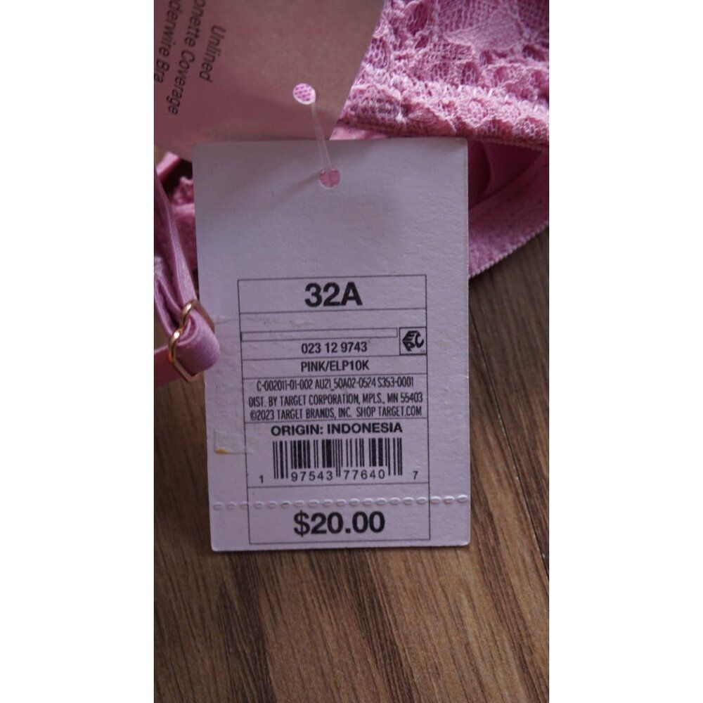Auden Women's Fishnet Lace Unlined Bra | Pink | 32A | NWT - Picture 7 of 8